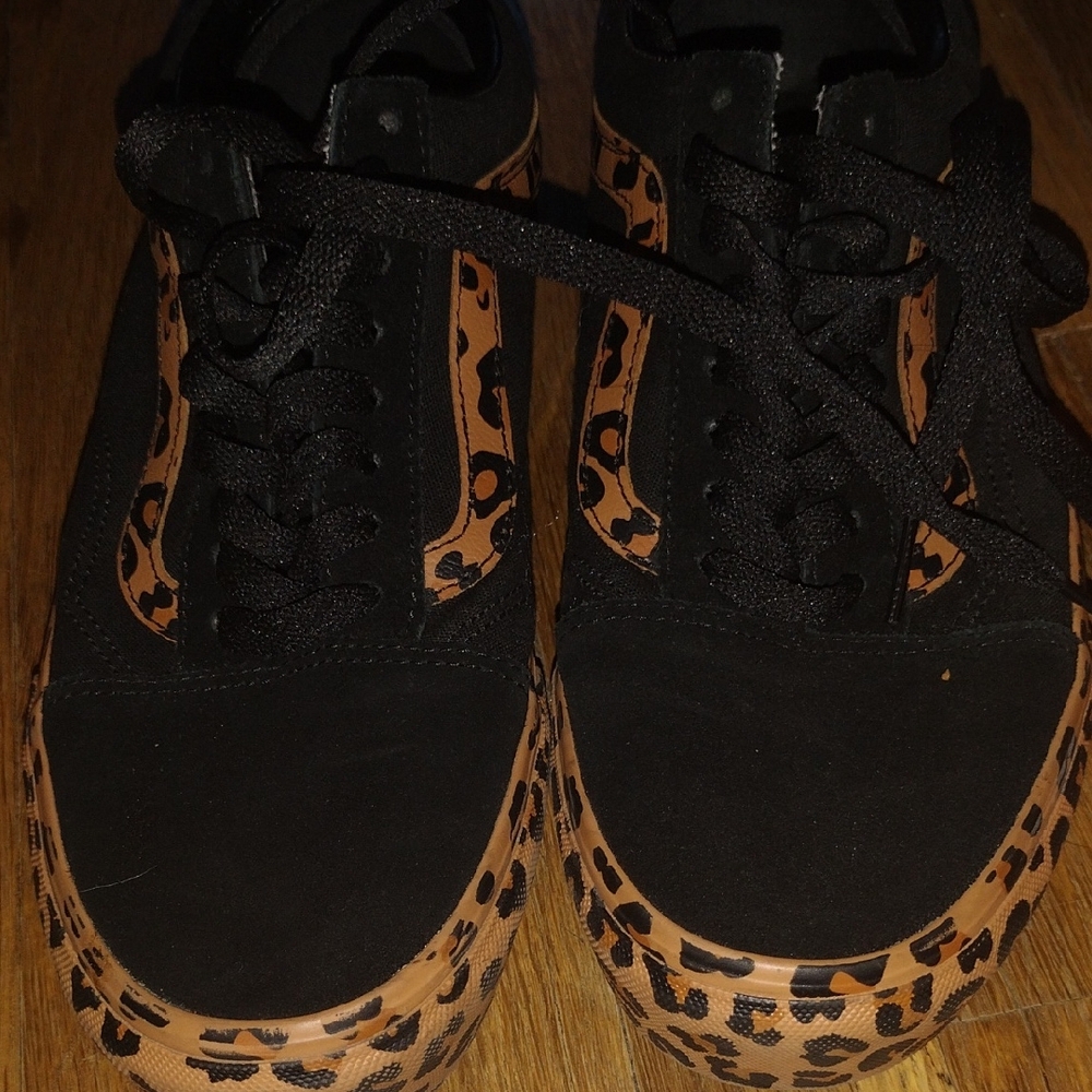 🤎Vans Black And Brown Sugar Sneakers with Leopard Print -Old Skool Platform